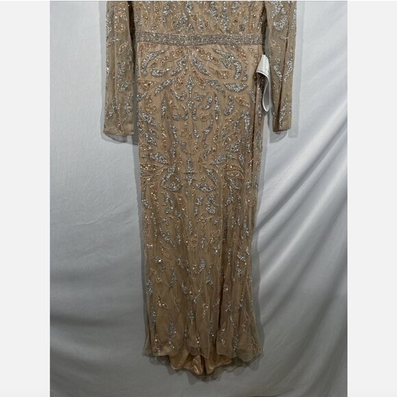 NWT $598 Mac Duggal [ 10 ] Beaded Long Sleeve Evening Gown in Mocha‎ #Q755 - Picture 12 of 15